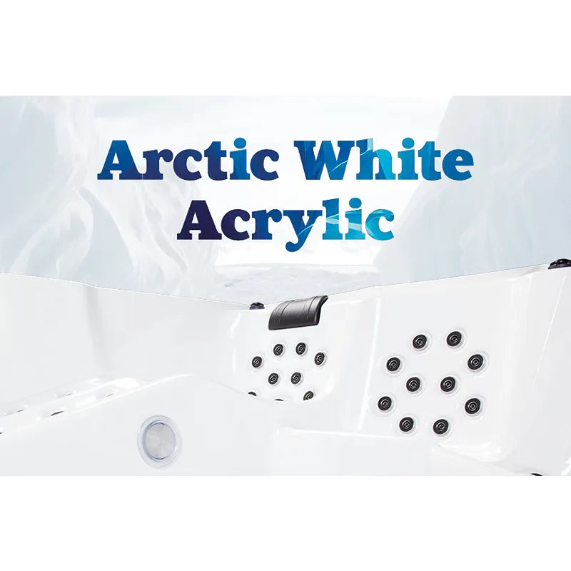 Wibespa Waterworld Whirlpool – 6 Pers., 64 Düsen mit Arctic White Acryl-Innenansicht und Düsenkonfiguration